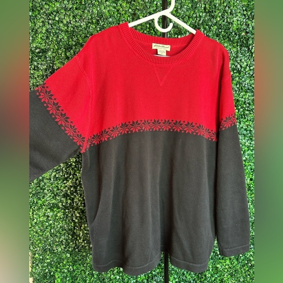 Eddie Bauer Other - Vintage Eddie Bauer Snowflake Holiday Red/Black‎ Color Block Sweater Size XL